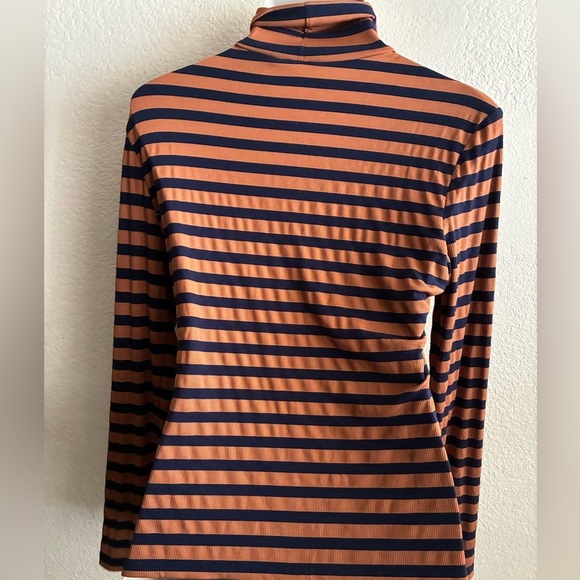 Yumi Day Striped Navy and Rust/Brown Turtleneck Top XL - Picture 4 of 12